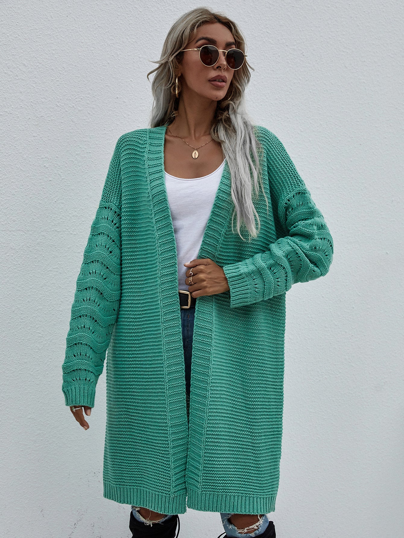 Horizontal Ribbing Open Front Duster Cardigan