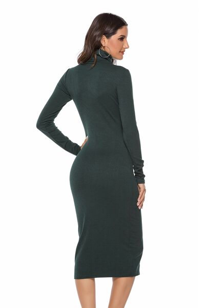 Ribbed Turtleneck Long Sleeve Dress