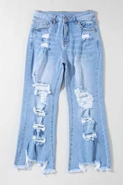 Distressed Raw Hem Jeans with Pockets