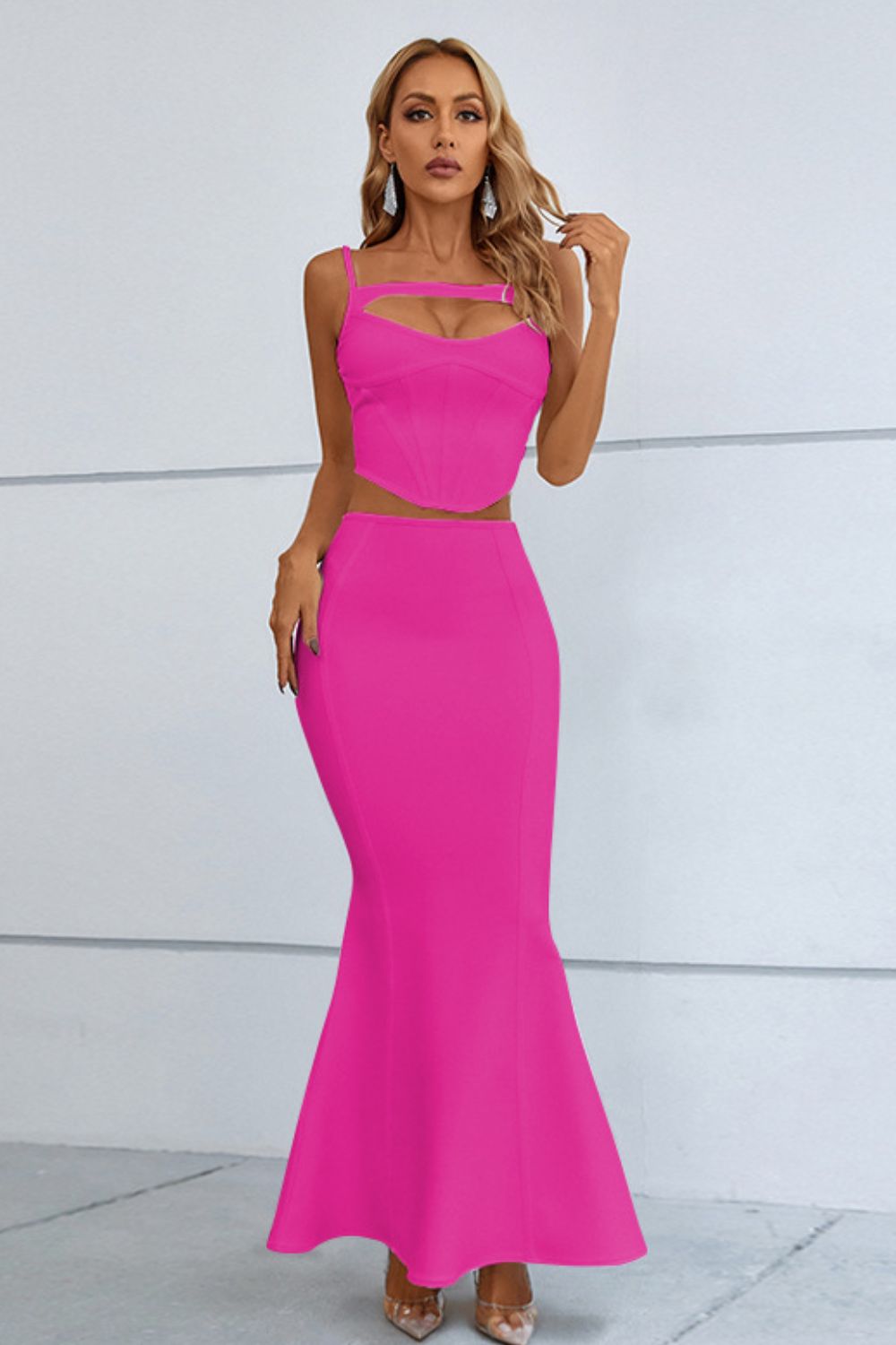 Cutout Seam Detail Cami and Fishtail Skirt Set