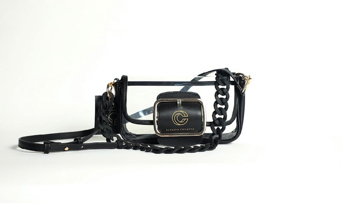 Black and gold cross body clear purse